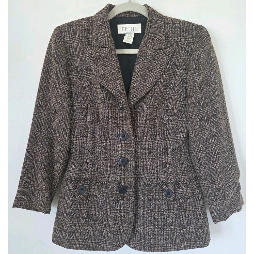 VTG Petite Sophisticate Tweed Blazer Brown Jacket Womens Size 4